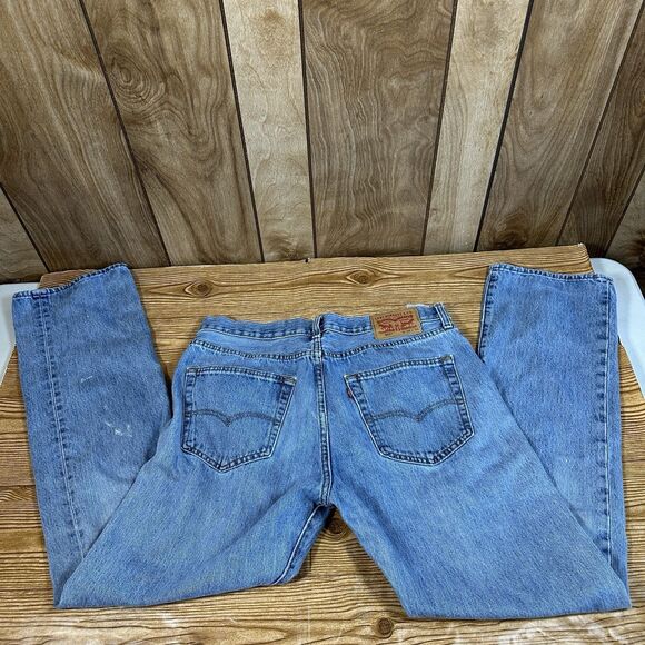 Levis‎ 501 Jeans Mens 36x34 Blue Light Wash Straight Leg Fit Button Fly - Picture 1 of 16